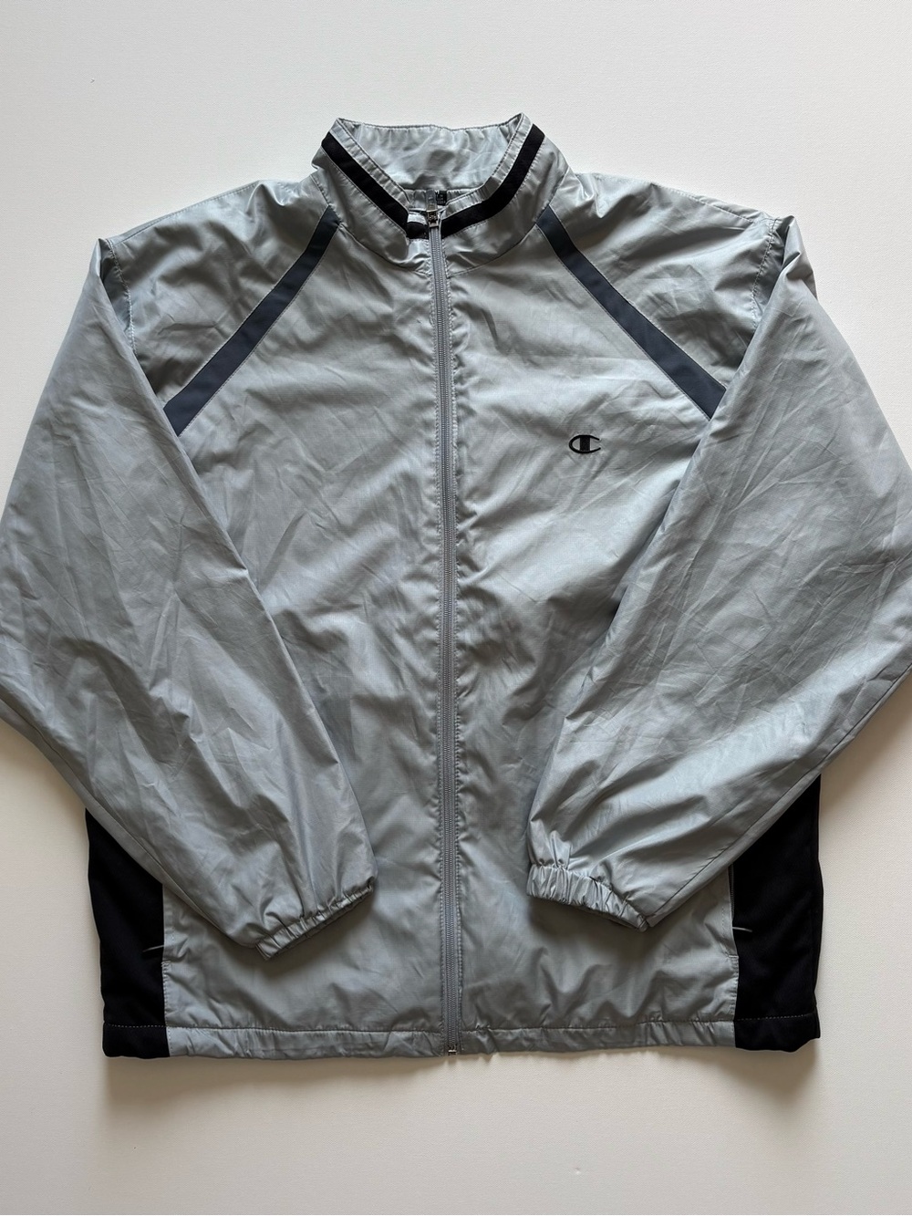 Vintage Y2K Champion Techwear Windbreaker Jacket Mens Medium Gray Black Utility